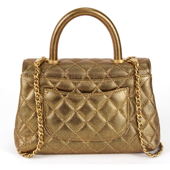 Chanel Coco Top Handle Flap Bag Gold Caviar - Picture 2 of 10